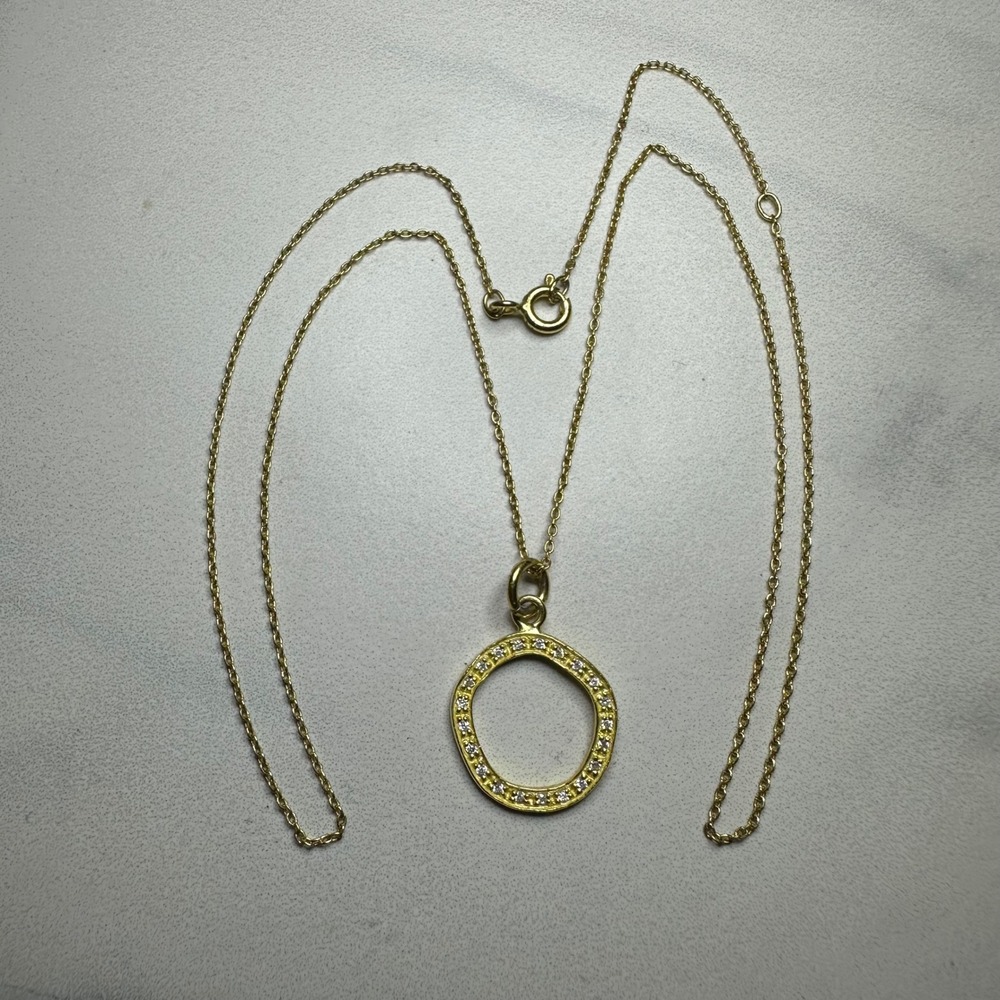925 Sterling Silver Gold Vermeil CZ Circle Pendant‎ Necklace Minimalist Jewelry